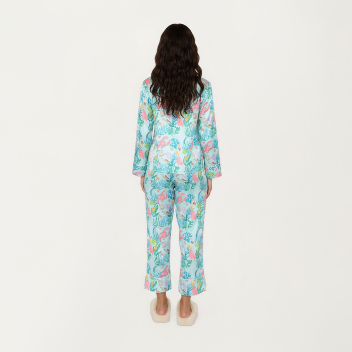 Anna-Kaci Lounge Women's 2-Piece Set Button Front Pajama Set with Ocean Print and Soft Silky Fabric for Relaxed Comfort