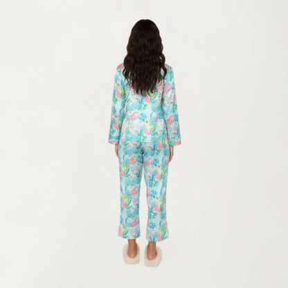 Anna-Kaci Lounge Women's 2-Piece Set Button Front Pajama Set with Ocean Print and Soft Silky Fabric for Relaxed Comfort