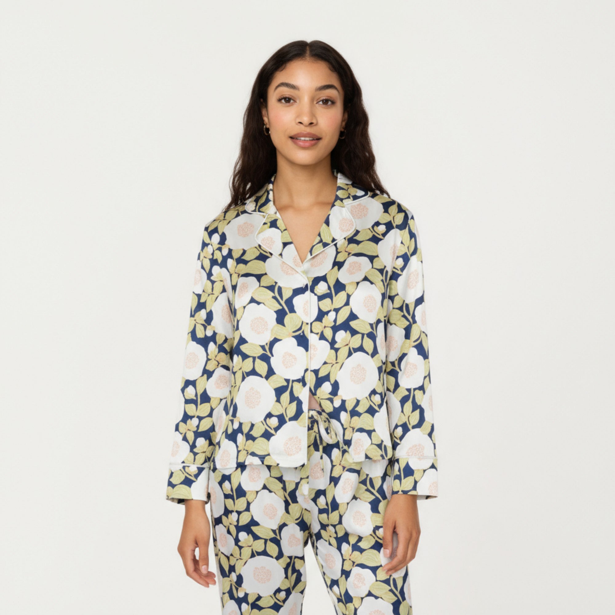 Anna-Kaci Lounge Women's 2-Piece Set Long Sleeve Button Front Pajama Set with Floral Print and Soft Silky Fabric for Relaxed Comfort
