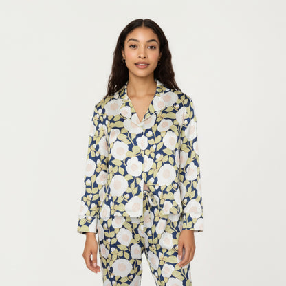 Anna-Kaci Lounge Women's 2-Piece Set Long Sleeve Button Front Pajama Set with Floral Print and Soft Silky Fabric for Relaxed Comfort