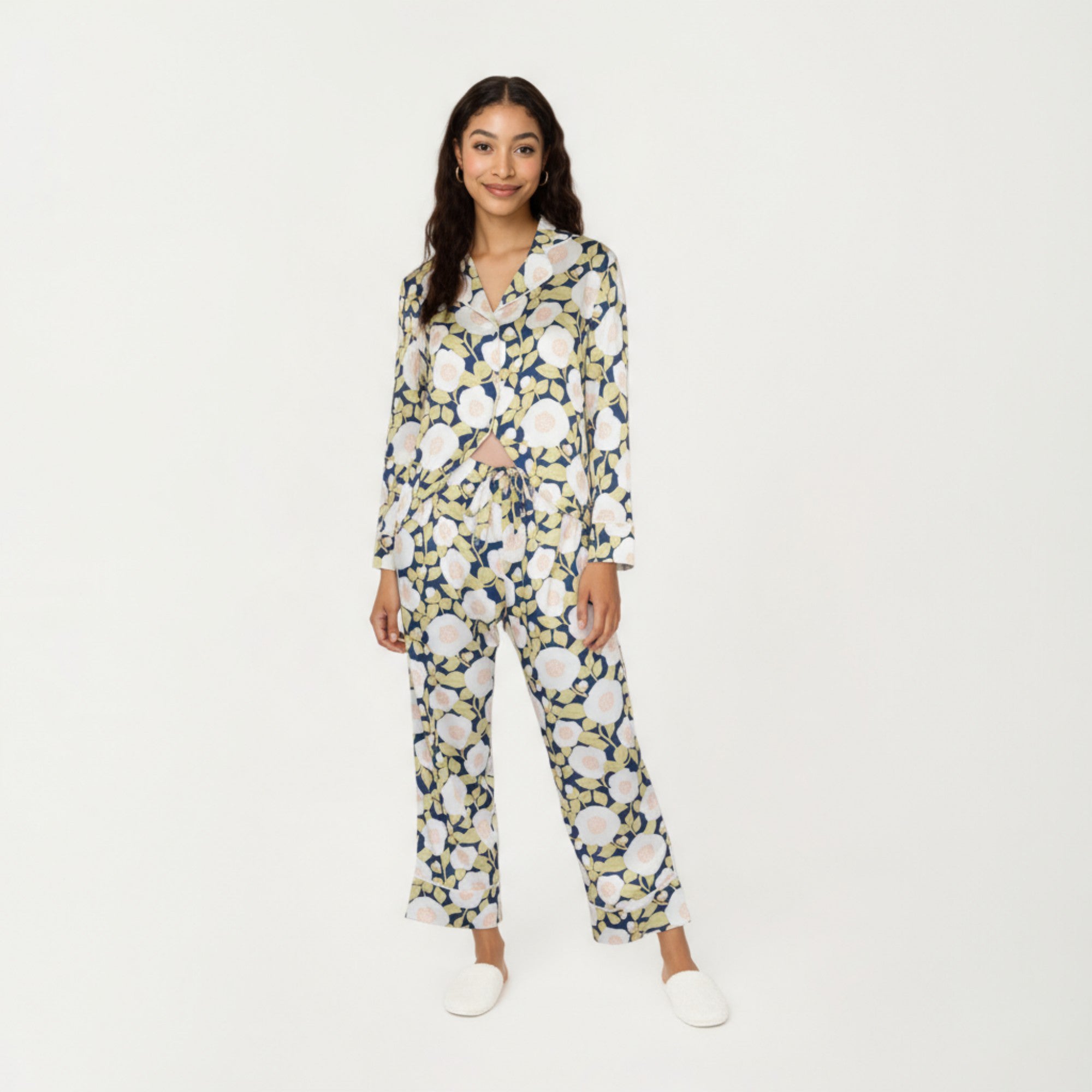 Anna-Kaci Lounge Women's 2-Piece Set Long Sleeve Button Front Pajama Set with Floral Print and Soft Silky Fabric for Relaxed Comfort