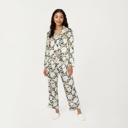 Anna-Kaci Lounge Women's 2-Piece Set Long Sleeve Button Front Pajama Set with Floral Print and Soft Silky Fabric for Relaxed Comfort