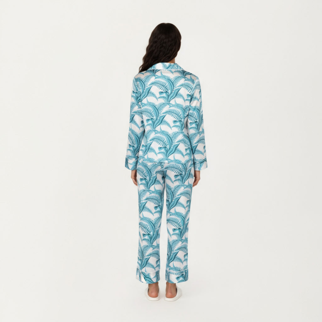 Anna-Kaci Lounge Women's 2-Piece Set Long Sleeve Button Front Pajama Set with Tropical Leaf Print and Soft Silky Fabric for Relaxed Comfort