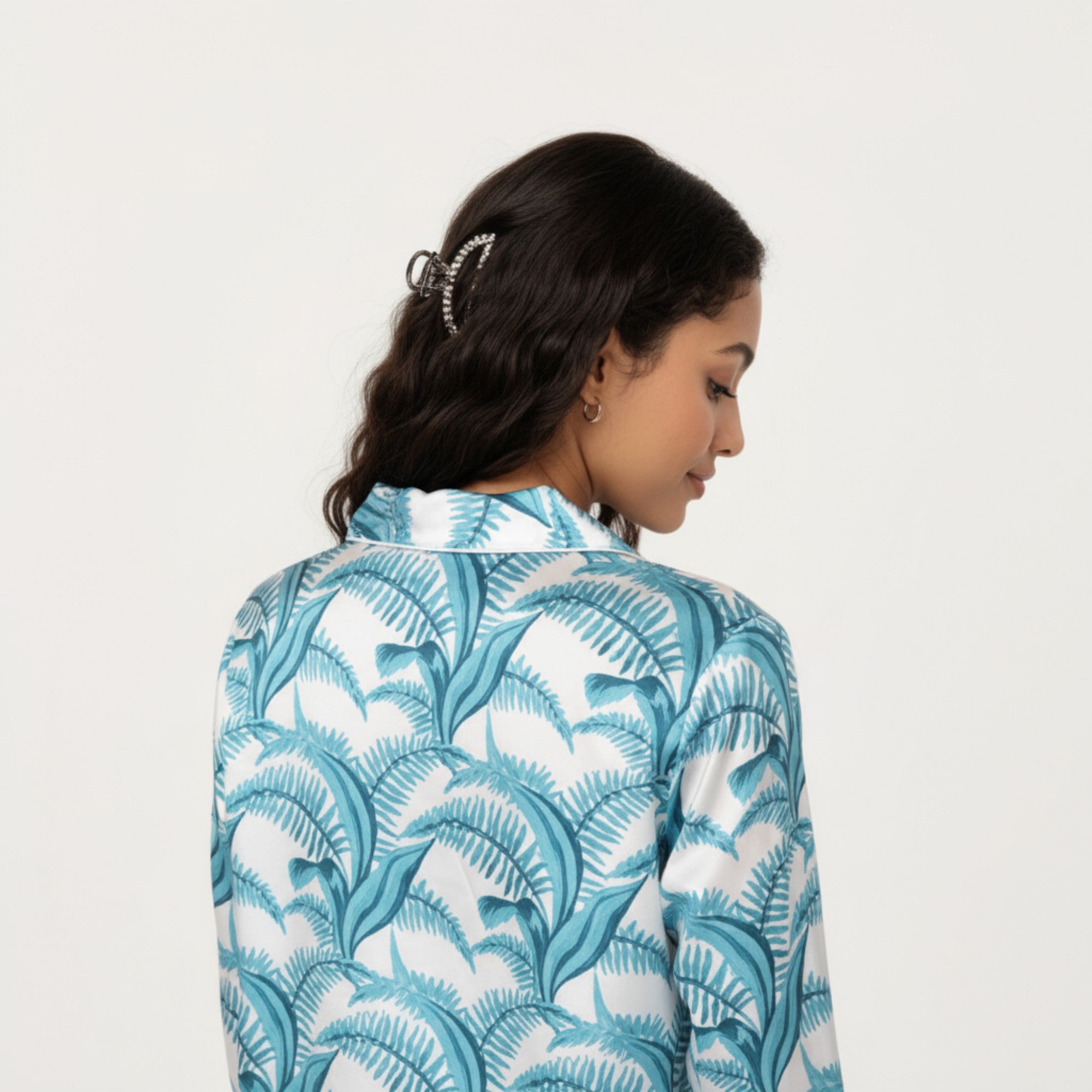 Anna-Kaci Lounge Women's 2-Piece Set Long Sleeve Button Front Pajama Set with Tropical Leaf Print and Soft Silky Fabric for Relaxed Comfort