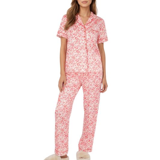 Anna-Kaci Lounge Women's 2-Piece Set Short Sleeve Button Front Pajama Set with Leopard Print and Soft Fabric for Relaxed Comfort