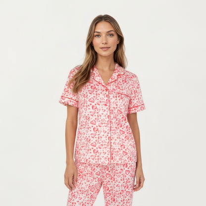 Anna-Kaci Lounge Women's 2-Piece Set Short Sleeve Button Front Pajama Set with Leopard Print and Soft Fabric for Relaxed Comfort