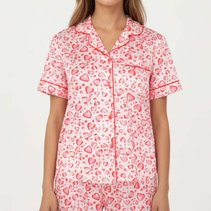 Anna-Kaci Lounge Women's 2-Piece Set Short Sleeve Button Front Pajama Set with Leopard Print and Soft Fabric for Relaxed Comfort