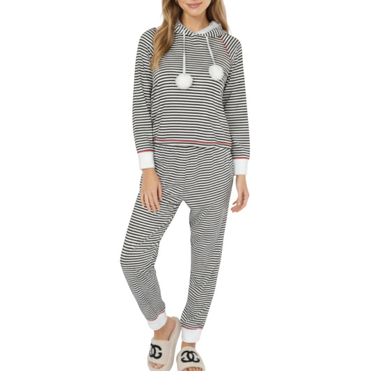 Anna-Kaci Lounge Women's 2-Piece Set Long Sleeve Pullover Top with Fuzzy Collar and Relaxed Fit Pants Pajama Set in Soft Knit Fabric