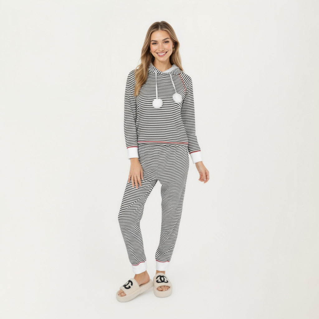 Anna-Kaci Lounge Women's 2-Piece Set Long Sleeve Pullover Top with Fuzzy Collar and Relaxed Fit Pants Pajama Set in Soft Knit Fabric