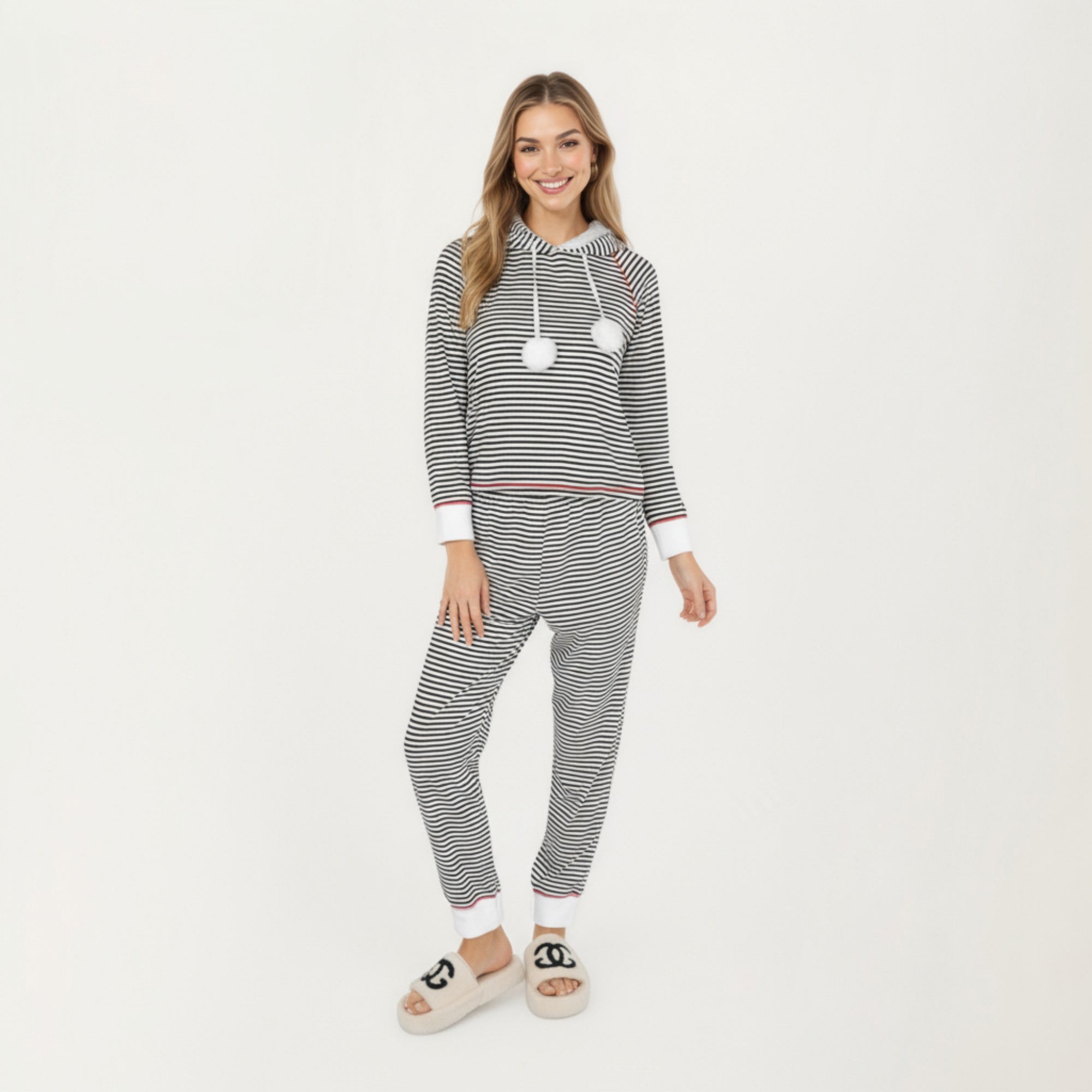 Anna-Kaci Lounge Women's 2-Piece Set Long Sleeve Pullover Top with Fuzzy Collar and Relaxed Fit Pants Pajama Set in Soft Knit Fabric
