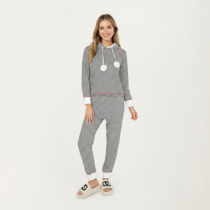 Anna-Kaci Lounge Women's 2-Piece Set Long Sleeve Pullover Top with Fuzzy Collar and Relaxed Fit Pants Pajama Set in Soft Knit Fabric