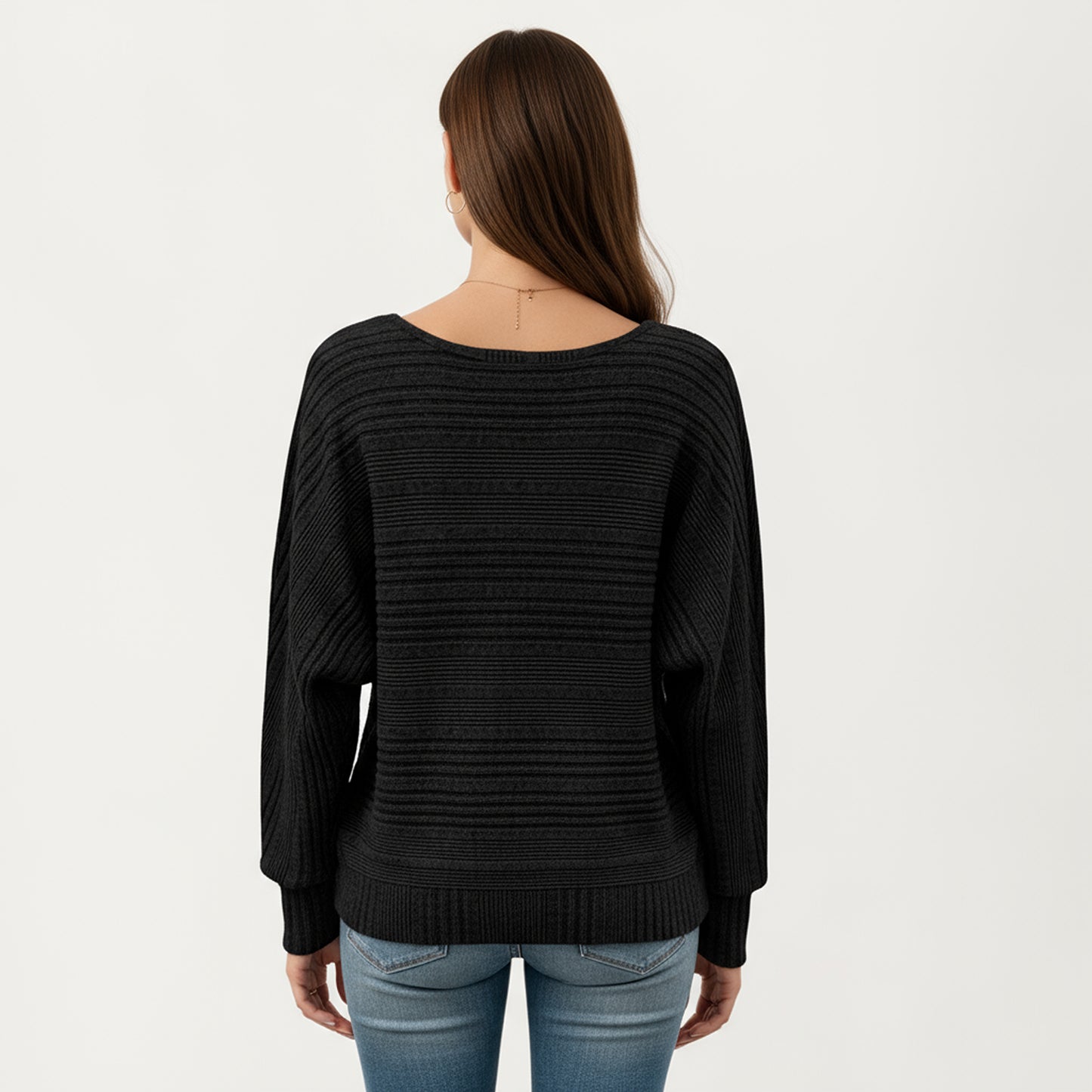 Anna-Kaci Women's Long Sleeve Striped Knit Sweater with Boat Neckline and Relaxed Fit