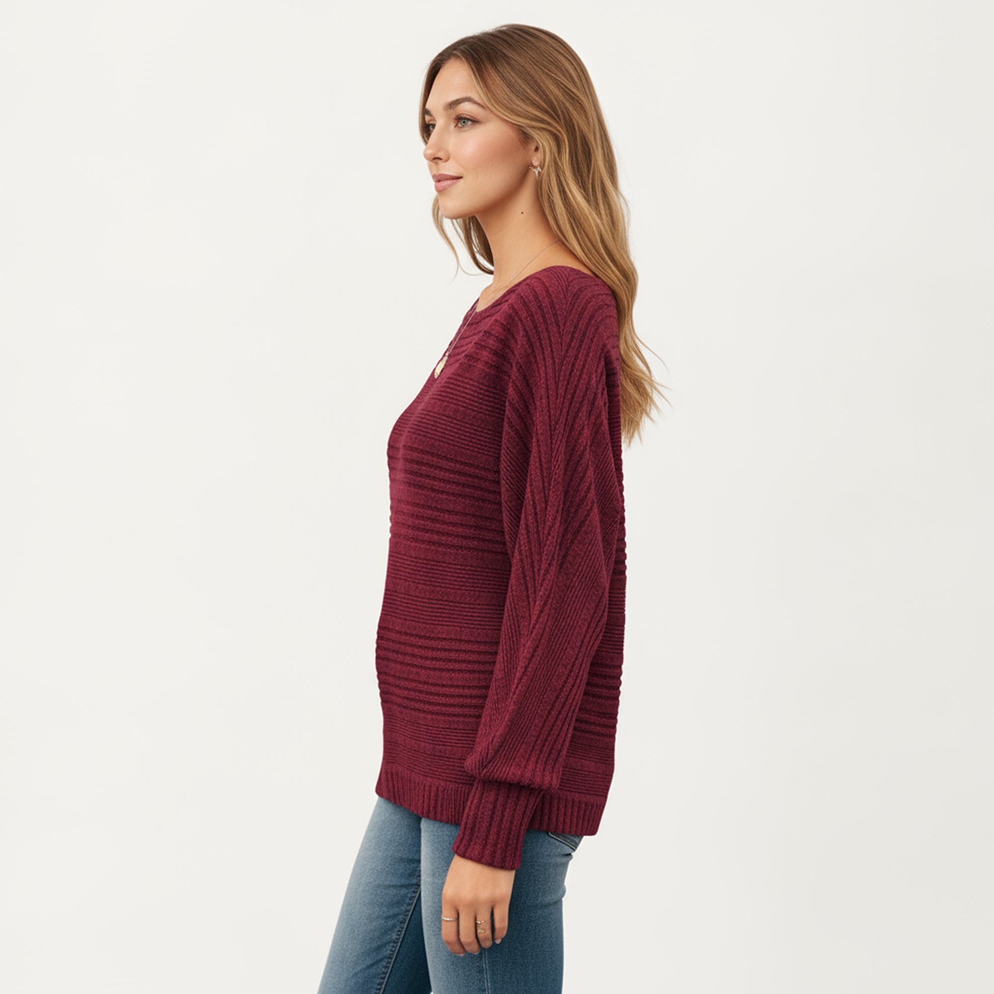 Anna-Kaci Women's Long Sleeve Striped Knit Sweater with Boat Neckline and Relaxed Fit