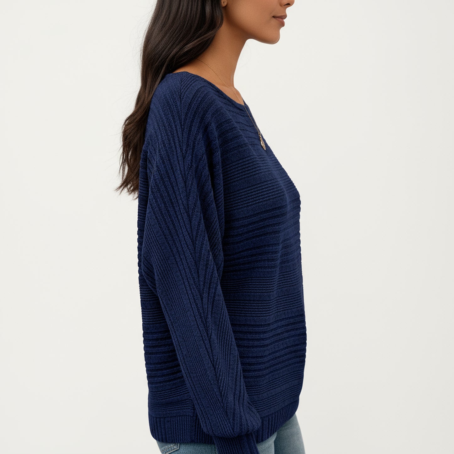 Anna-Kaci Women's Long Sleeve Striped Knit Sweater with Boat Neckline and Relaxed Fit