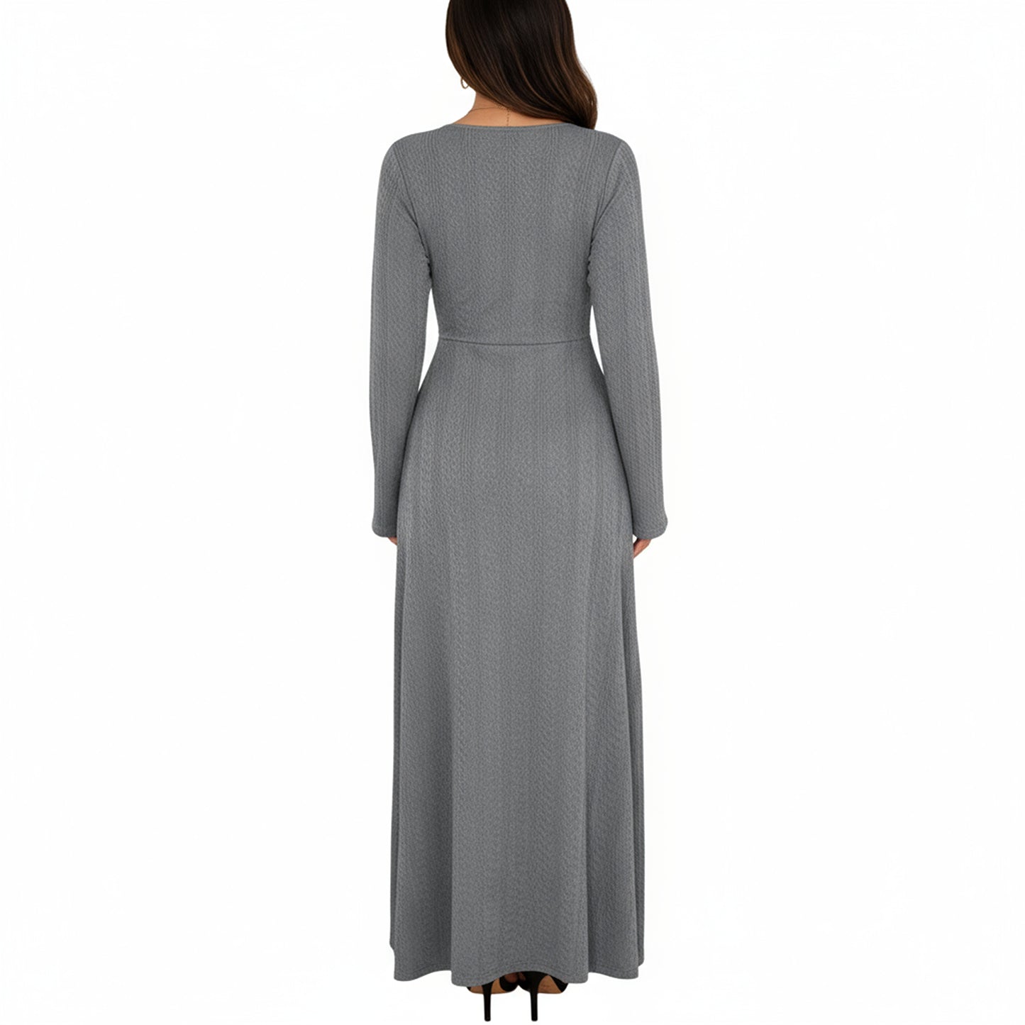 Anna-Kaci Women's Long Sleeve Button Front Maxi Dress with Deep V-Neck and Side Slit