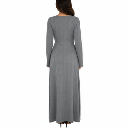 Anna-Kaci Women's Long Sleeve Button Front Maxi Dress with Deep V-Neck and Side Slit