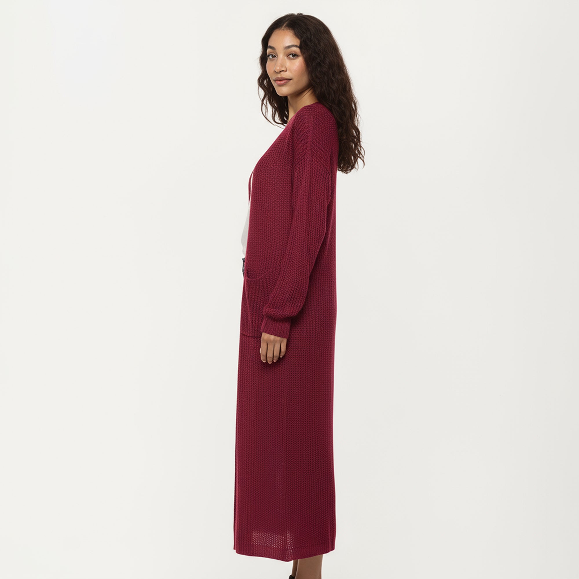 Anna-Kaci Women's Open Front Long Knit Cardigan with Pockets and Ribbed Trim