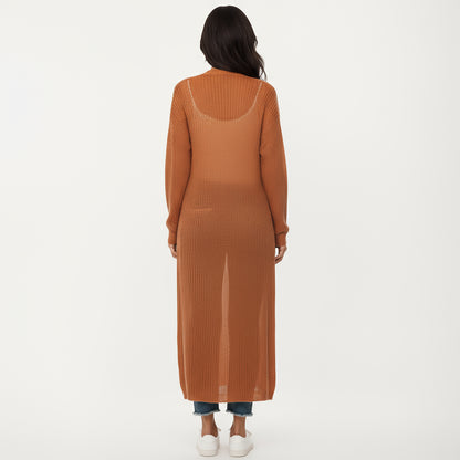 Anna-Kaci Women's Open Front Long Knit Cardigan with Pockets and Ribbed Trim