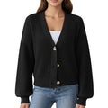 Anna-Kaci Women's Button Front Knit Cardigan with Long Lantern Sleeves and Relaxed Fit