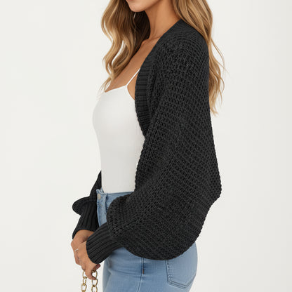 Anna-Kaci Women's Open Front Long Sleeve Knit Shrug Cardigan with Cropped Fit