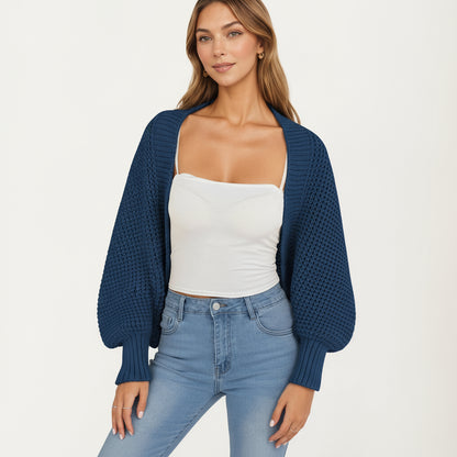 Anna-Kaci Women's Open Front Long Sleeve Knit Shrug Cardigan with Cropped Fit