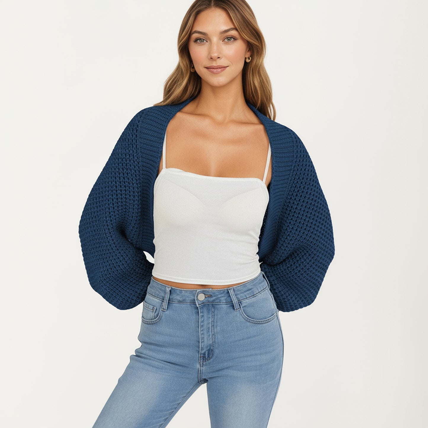 Anna-Kaci Women's Open Front Long Sleeve Knit Shrug Cardigan with Cropped Fit