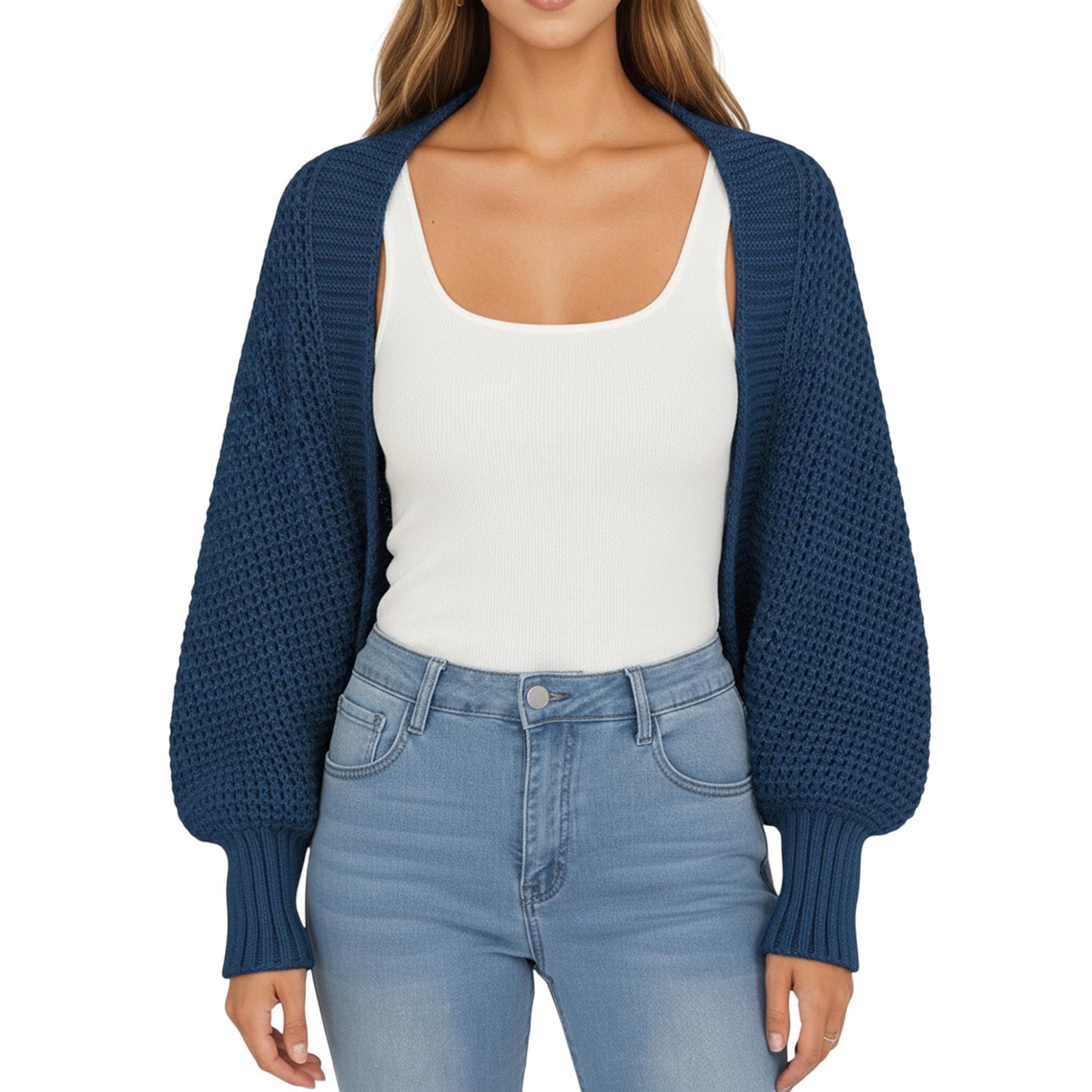 Anna-Kaci Women's Open Front Long Sleeve Knit Shrug Cardigan with Cropped Fit