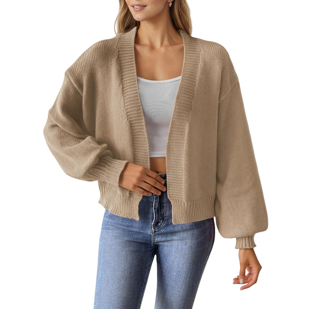 Anna-Kaci Women's Open Front Long Sleeve Knit Cardigan with Relaxed Fit and Ribbed Hem