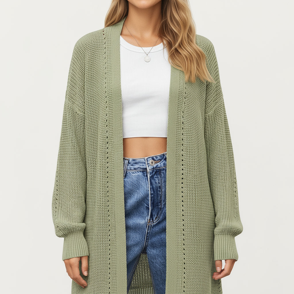 Anna-Kaci Women's Long Sleeve Open Front Knit Cardigan with Relaxed Fit and Textured Detailing