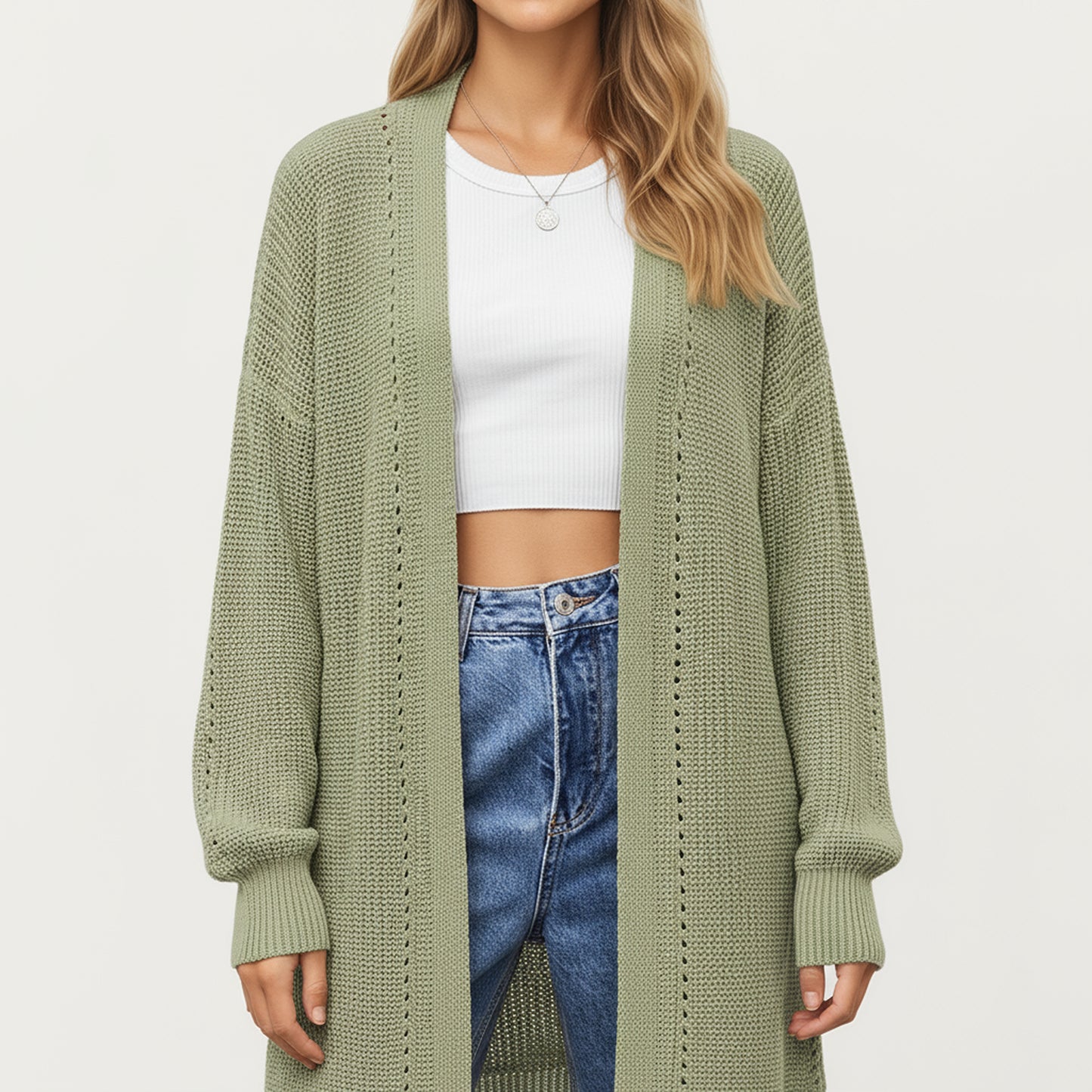 Anna-Kaci Women's Long Sleeve Open Front Knit Cardigan with Relaxed Fit and Textured Detailing