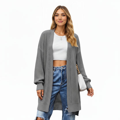 Anna-Kaci Women's Long Sleeve Open Front Knit Cardigan with Relaxed Fit and Textured Detailing