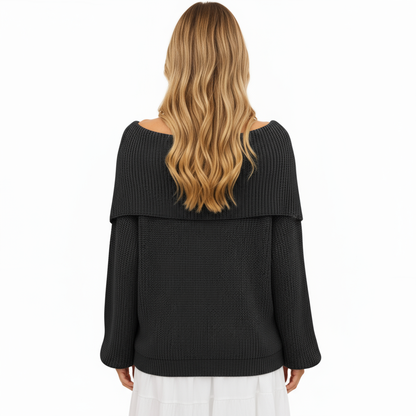 Anna-Kaci Women's Off Shoulder Long Sleeve Knit Pullover Sweater with Relaxed Fit