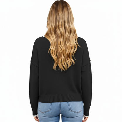 Anna-Kaci Women's Long Sleeve Crew Neck Knit Pullover Sweater with Contrast Trim