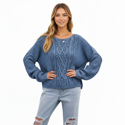 Anna-Kaci Women's Long Sleeve Cable Knit Pullover Sweater with Textured Pattern
