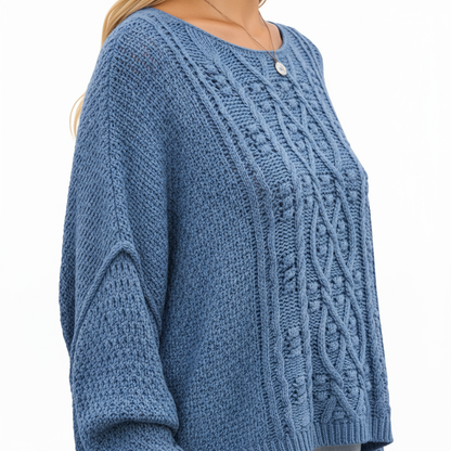 Anna-Kaci Women's Long Sleeve Cable Knit Pullover Sweater with Textured Pattern