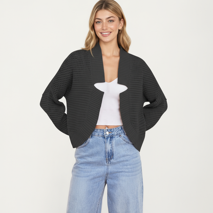 Anna-Kaci Women's Open Front Long Sleeve Knit Cardigan with Textured Hollow-Out Design