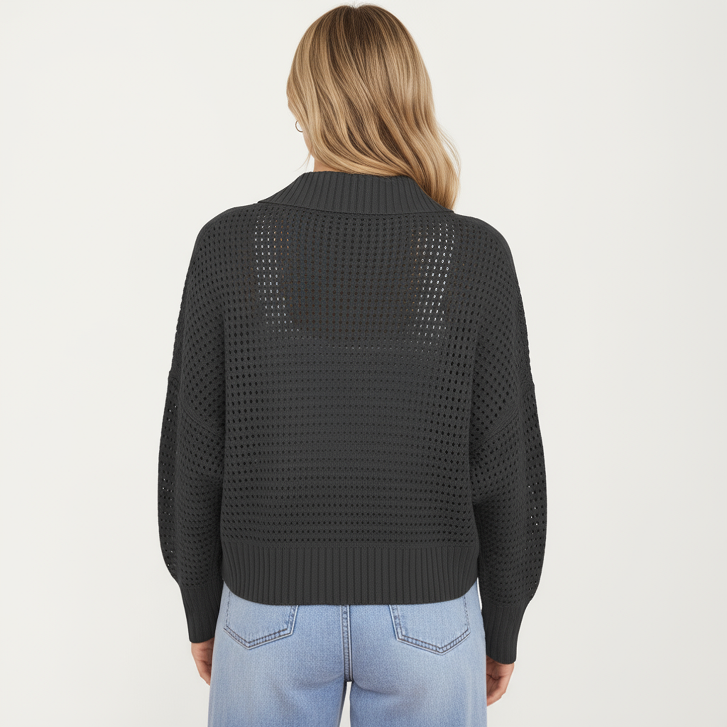 Anna-Kaci Women's Open Front Long Sleeve Knit Cardigan with Textured Hollow-Out Design