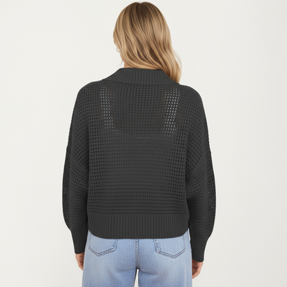 Anna-Kaci Women's Open Front Long Sleeve Knit Cardigan with Textured Hollow-Out Design