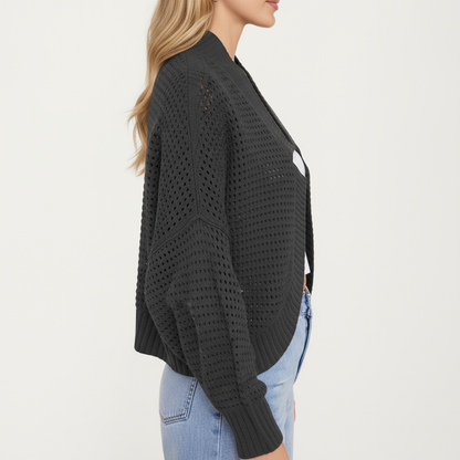 Anna-Kaci Women's Open Front Long Sleeve Knit Cardigan with Textured Hollow-Out Design
