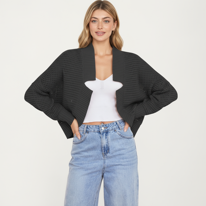 Anna-Kaci Women's Open Front Long Sleeve Knit Cardigan with Textured Hollow-Out Design