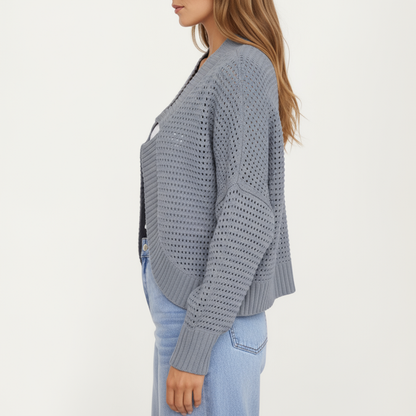 Anna-Kaci Women's Open Front Long Sleeve Knit Cardigan with Textured Hollow-Out Design