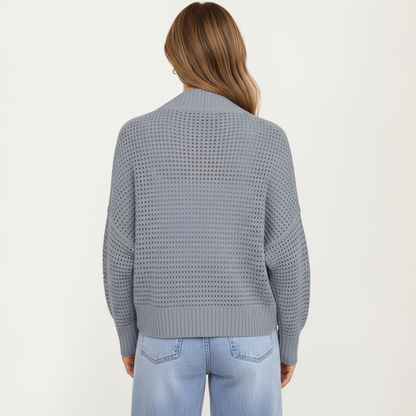 Anna-Kaci Women's Open Front Long Sleeve Knit Cardigan with Textured Hollow-Out Design