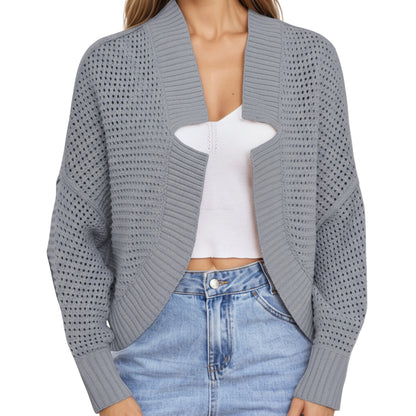 Anna-Kaci Women's Open Front Long Sleeve Knit Cardigan with Textured Hollow-Out Design