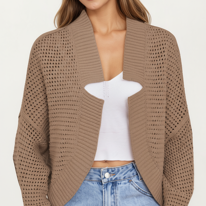 Anna-Kaci Women's Open Front Long Sleeve Knit Cardigan with Textured Hollow-Out Design