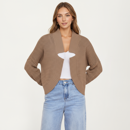 Anna-Kaci Women's Open Front Long Sleeve Knit Cardigan with Textured Hollow-Out Design