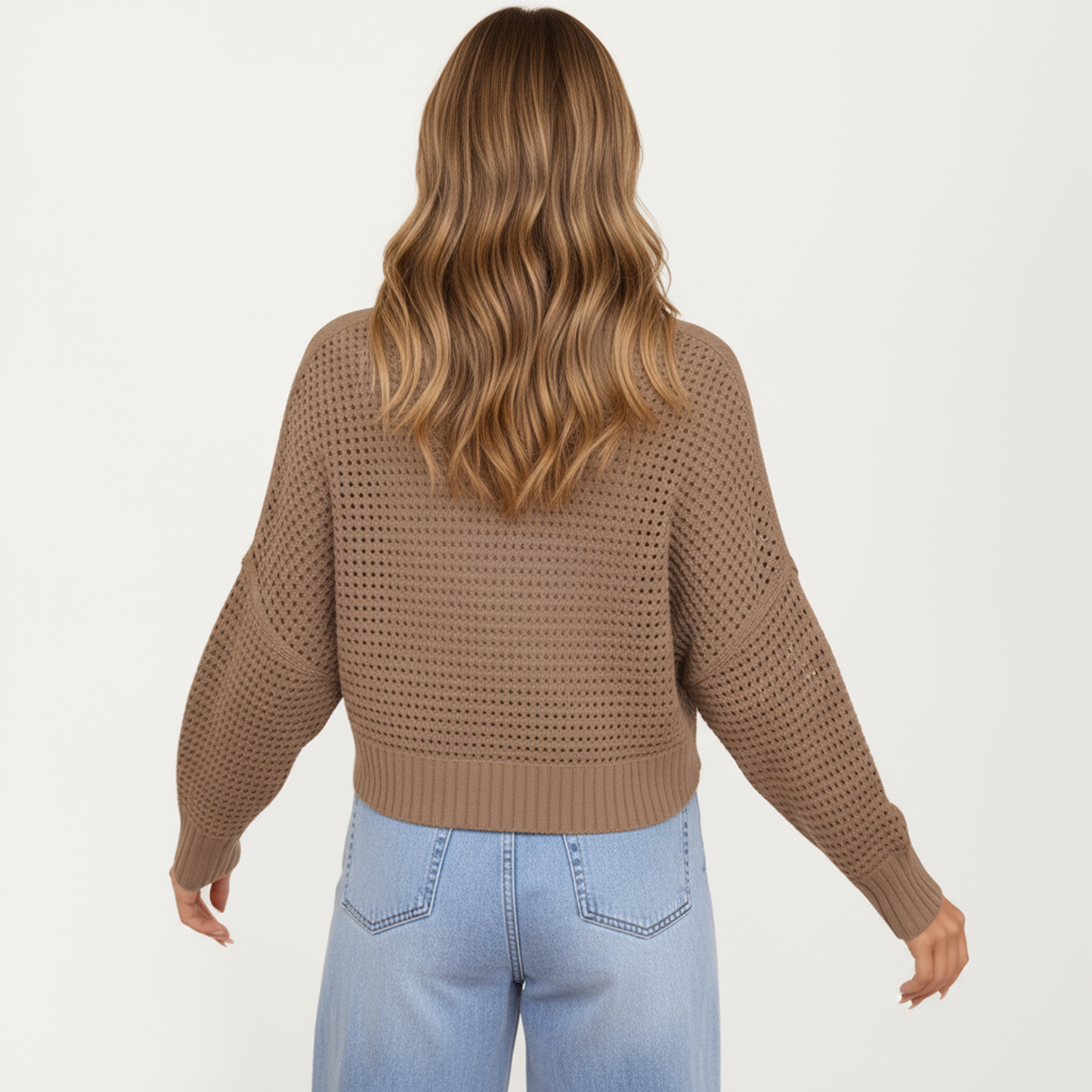 Anna-Kaci Women's Open Front Long Sleeve Knit Cardigan with Textured Hollow-Out Design