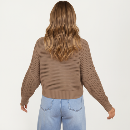 Anna-Kaci Women's Open Front Long Sleeve Knit Cardigan with Textured Hollow-Out Design