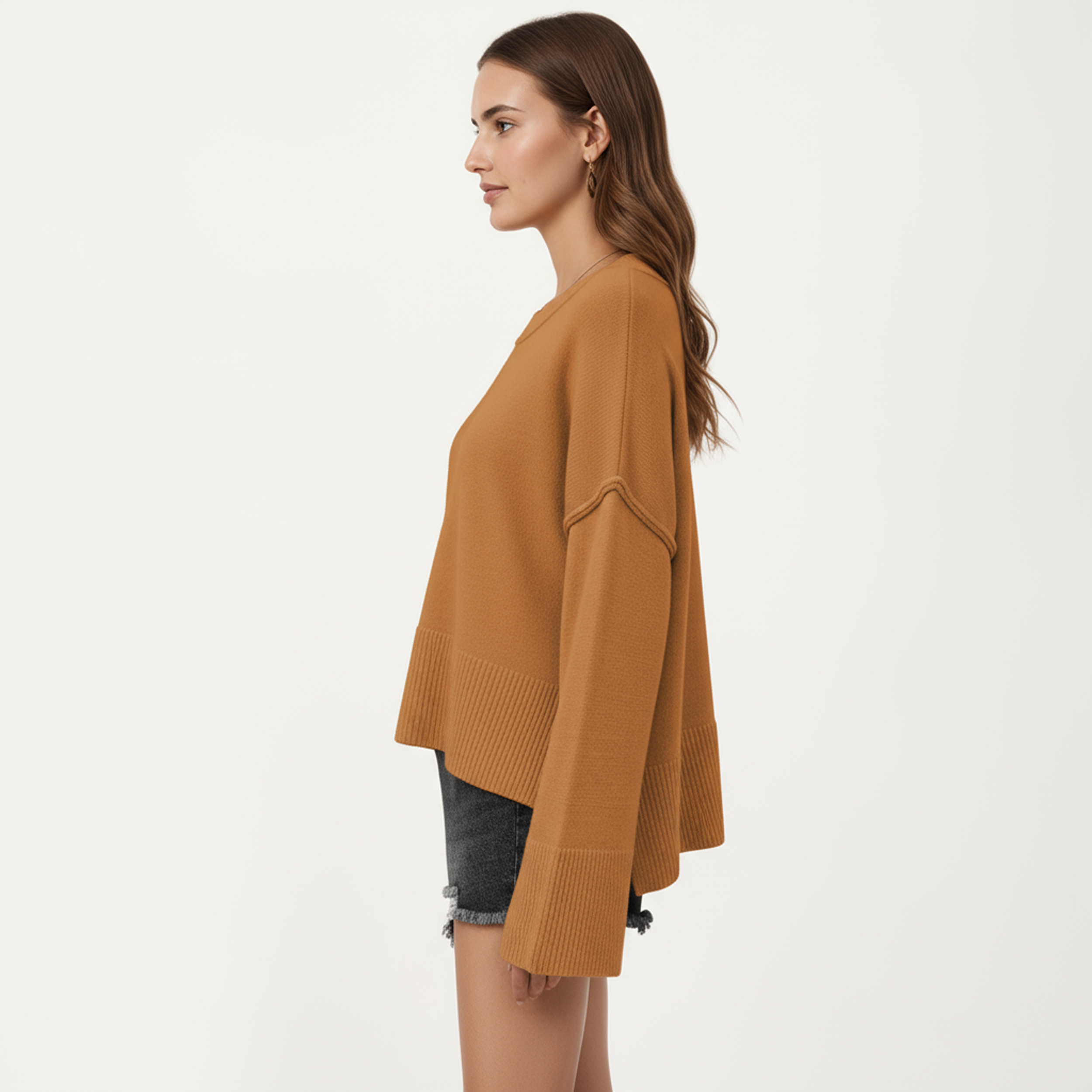 Anna-Kaci Women's Solid Color Pullover Sweater with Wide Ribbed Hem and Relaxed Fit