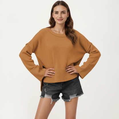 Anna-Kaci Women's Solid Color Pullover Sweater with Wide Ribbed Hem and Relaxed Fit