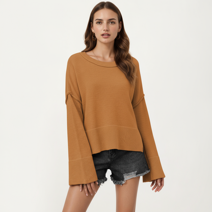 Anna-Kaci Women's Solid Color Pullover Sweater with Wide Ribbed Hem and Relaxed Fit